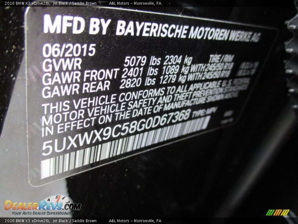 2016 BMW X3 xDrive28i Jet Black / Saddle Brown Photo #19
