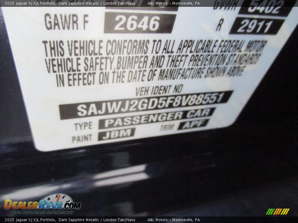 2015 Jaguar XJ XJL Portfolio Dark Sapphire Metallic / London Tan/Navy Photo #19