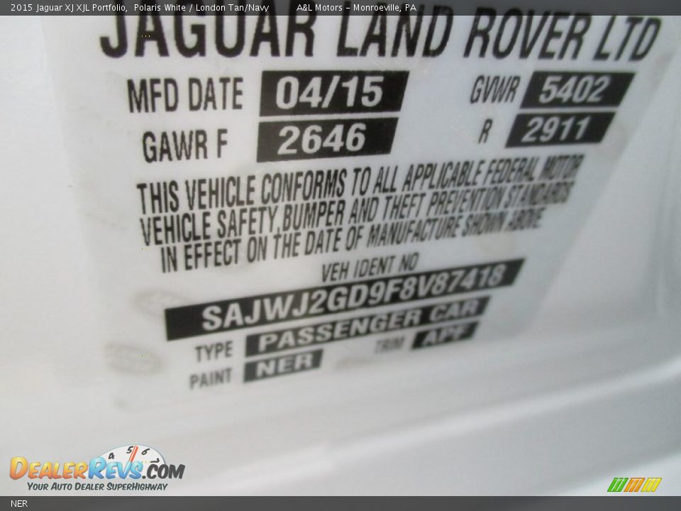 Jaguar Color Code NER Polaris White