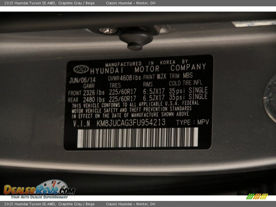 2015 Hyundai Tucson SE AWD Graphite Gray / Beige Photo #16