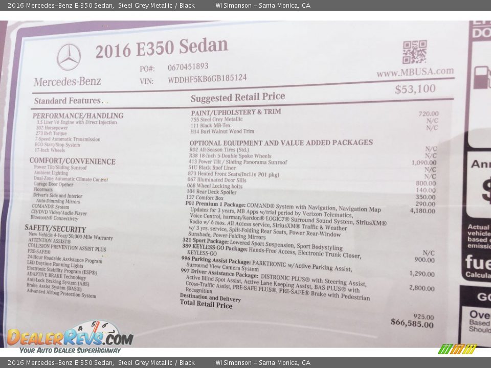 2016 Mercedes-Benz E 350 Sedan Steel Grey Metallic / Black Photo #11