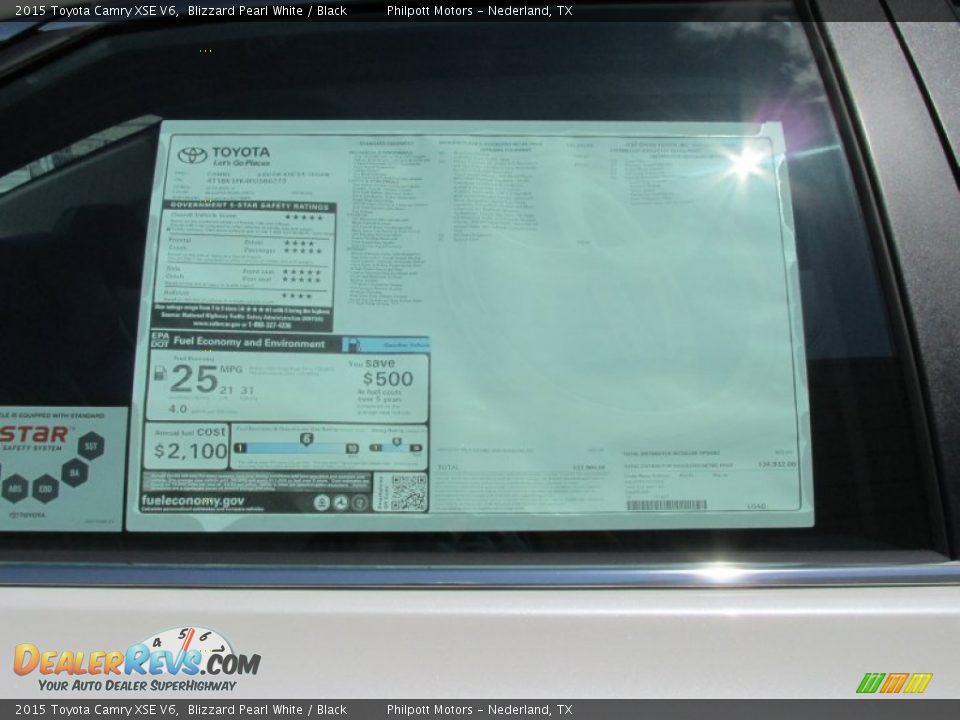 2015 Toyota Camry XSE V6 Blizzard Pearl White / Black Photo #34