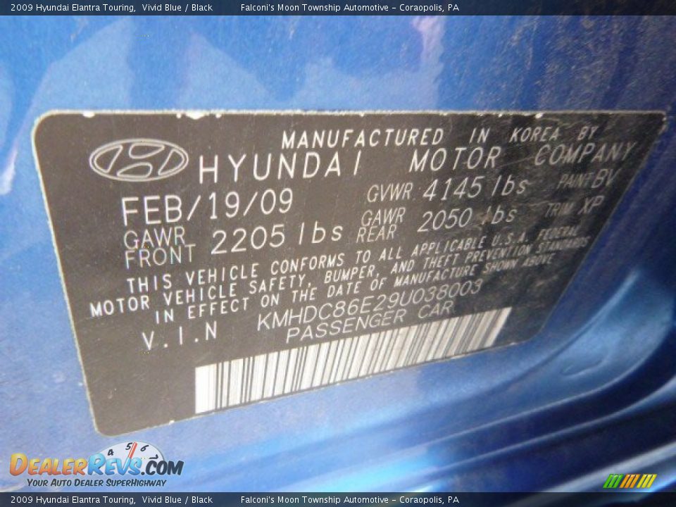 2009 Hyundai Elantra Touring Vivid Blue / Black Photo #4