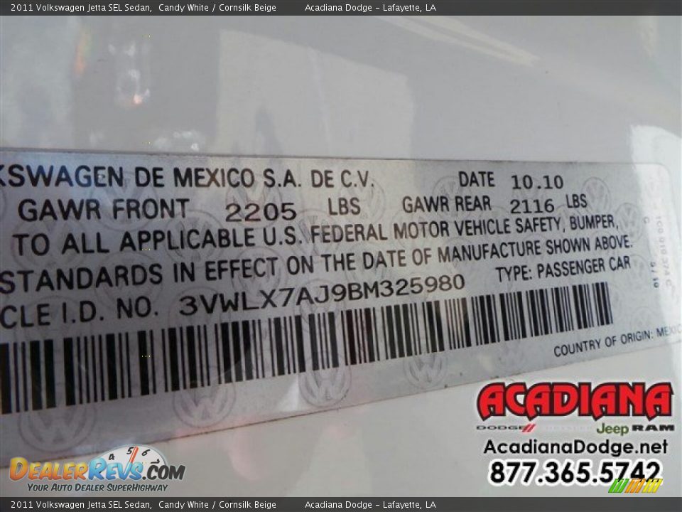 2011 Volkswagen Jetta SEL Sedan Candy White / Cornsilk Beige Photo #16
