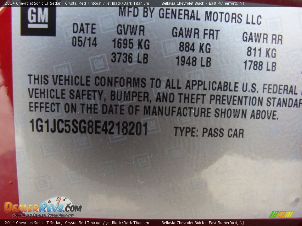 2014 Chevrolet Sonic LT Sedan Crystal Red Tintcoat / Jet Black/Dark Titanium Photo #15