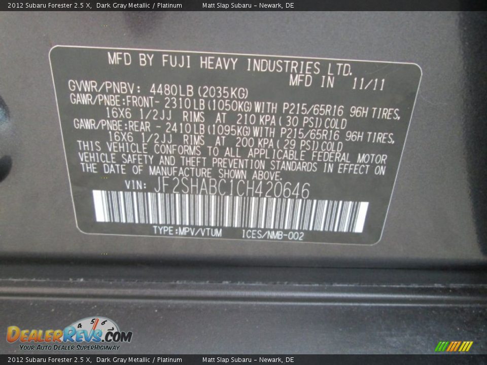 2012 Subaru Forester 2.5 X Dark Gray Metallic / Platinum Photo #28