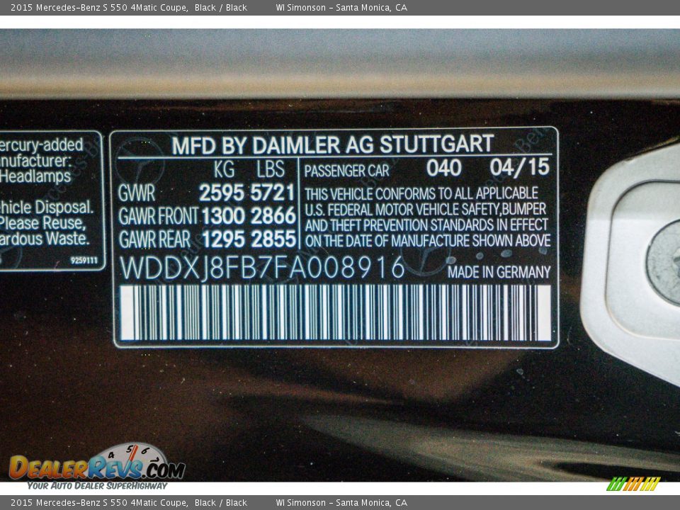 2015 Mercedes-Benz S 550 4Matic Coupe Black / Black Photo #7