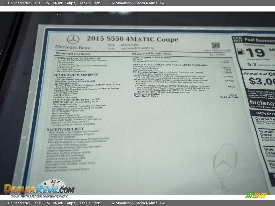 2015 Mercedes-Benz S 550 4Matic Coupe Window Sticker Photo #11