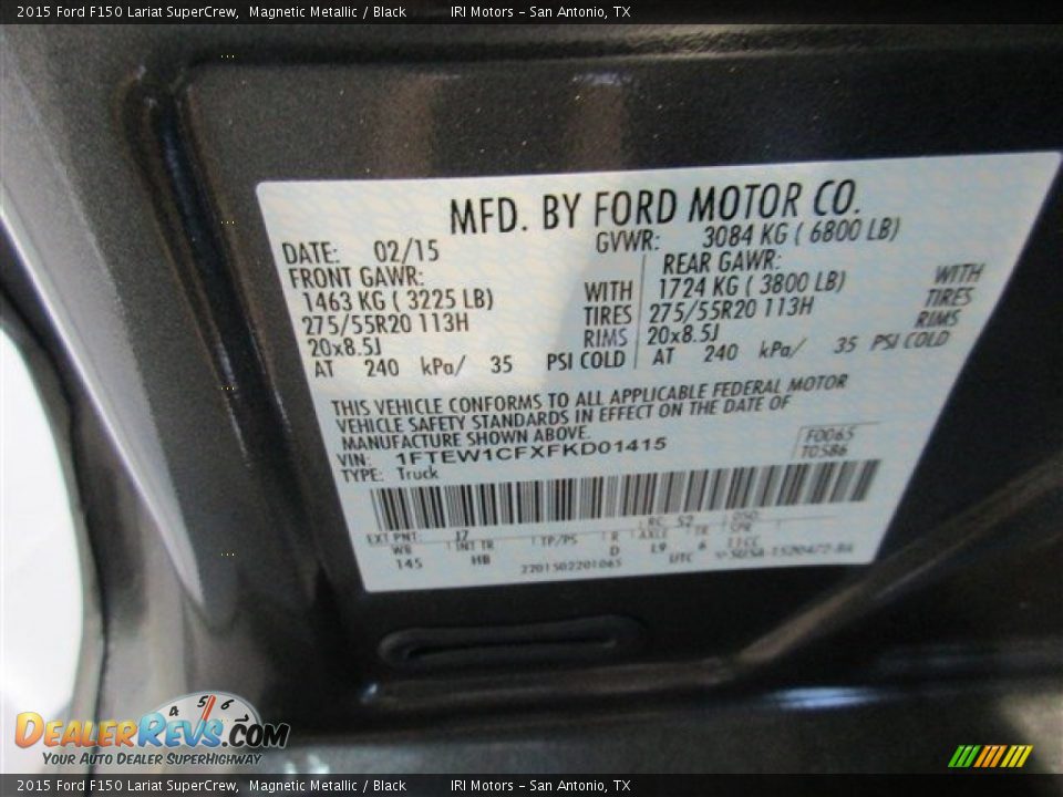 2015 Ford F150 Lariat SuperCrew Magnetic Metallic / Black Photo #16