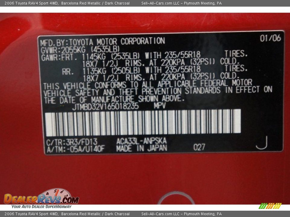 2006 Toyota RAV4 Sport 4WD Barcelona Red Metallic / Dark Charcoal Photo #14