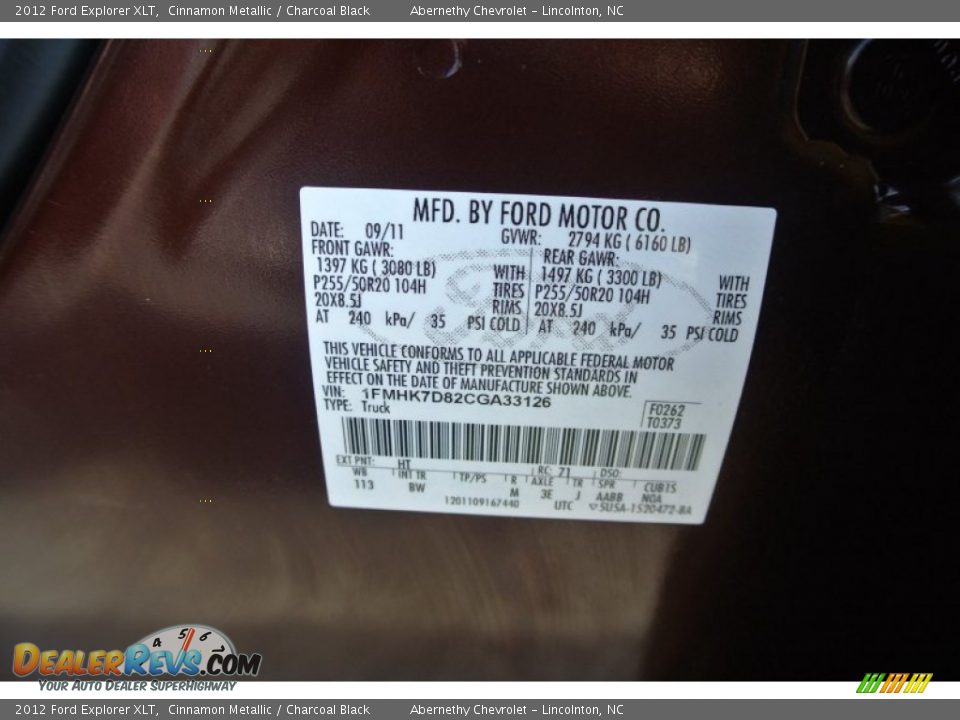 2012 Ford Explorer XLT Cinnamon Metallic / Charcoal Black Photo #28