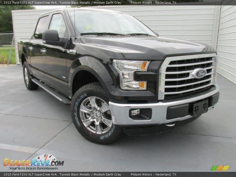 2015 Ford F150 XLT SuperCrew 4x4 Tuxedo Black Metallic / Medium Earth Gray Photo #2