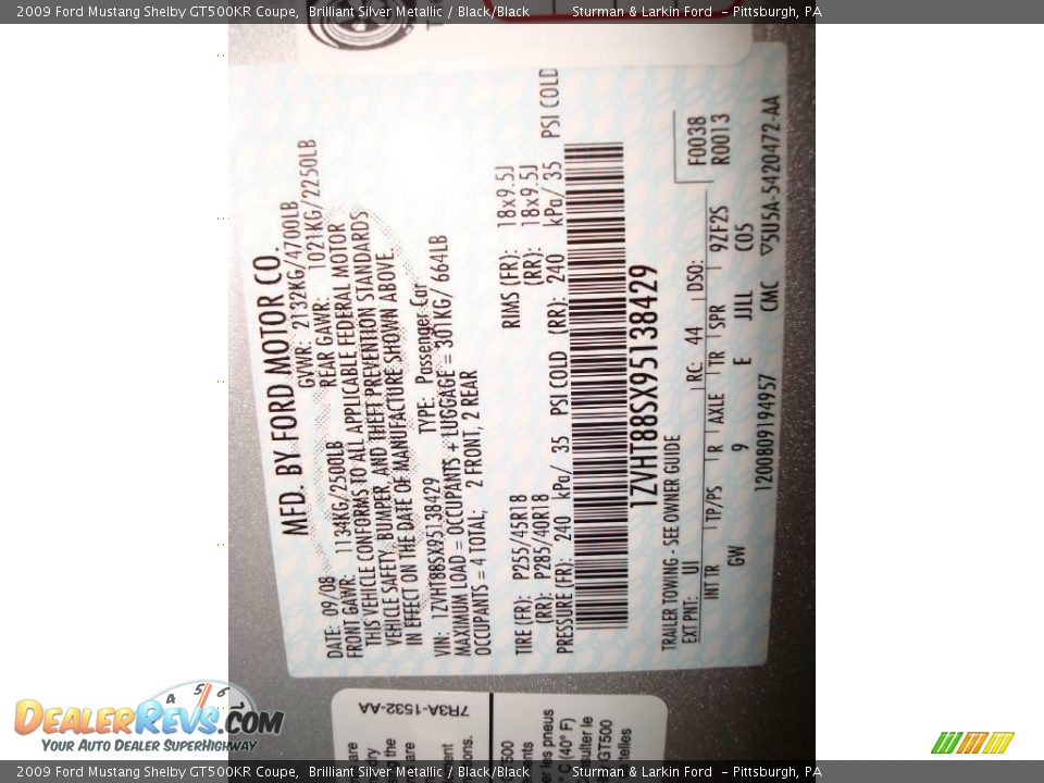 2009 Ford Mustang Shelby GT500KR Coupe Brilliant Silver Metallic / Black/Black Photo #29