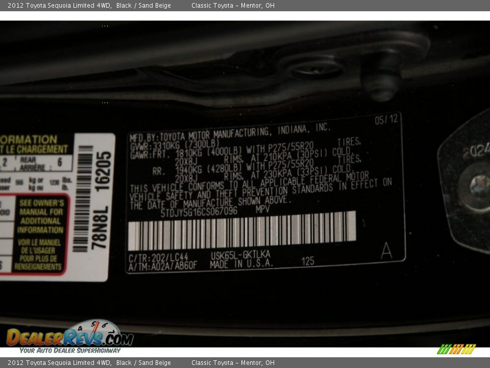 2012 Toyota Sequoia Limited 4WD Black / Sand Beige Photo #24