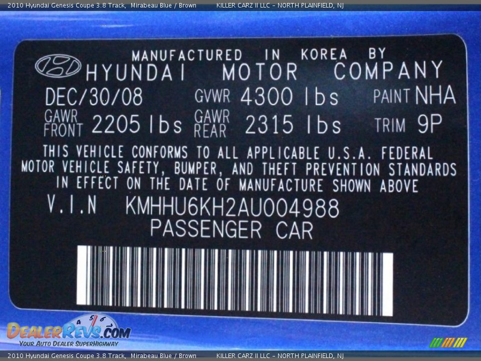 2010 Hyundai Genesis Coupe 3.8 Track Mirabeau Blue / Brown Photo #28