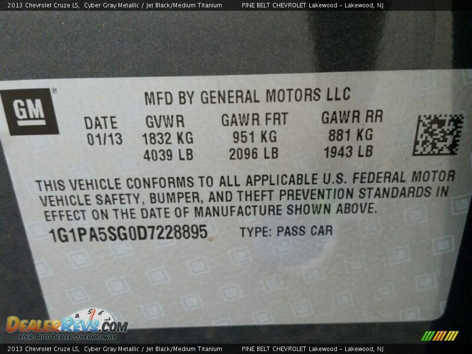 2013 Chevrolet Cruze LS Cyber Gray Metallic / Jet Black/Medium Titanium Photo #17