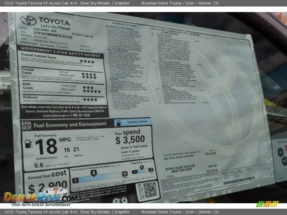 2015 Toyota Tacoma V6 Access Cab 4x4 Silver Sky Metallic / Graphite Photo #10