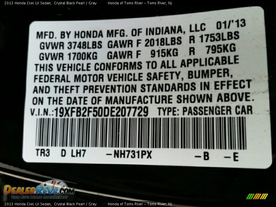 2013 Honda Civic LX Sedan Crystal Black Pearl / Gray Photo #16