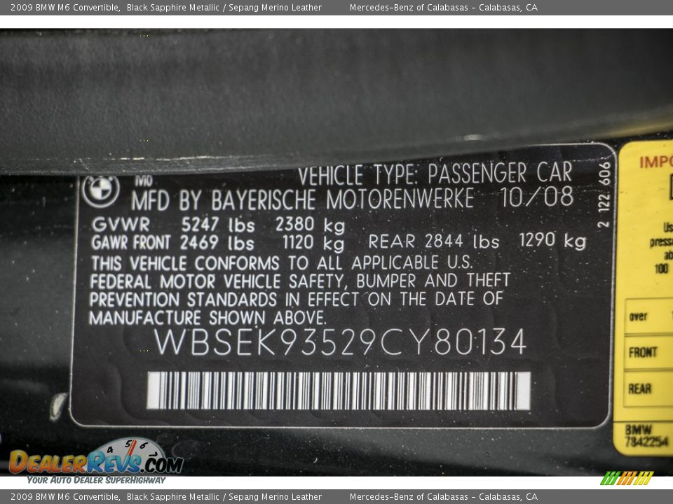 2009 BMW M6 Convertible Black Sapphire Metallic / Sepang Merino Leather Photo #19