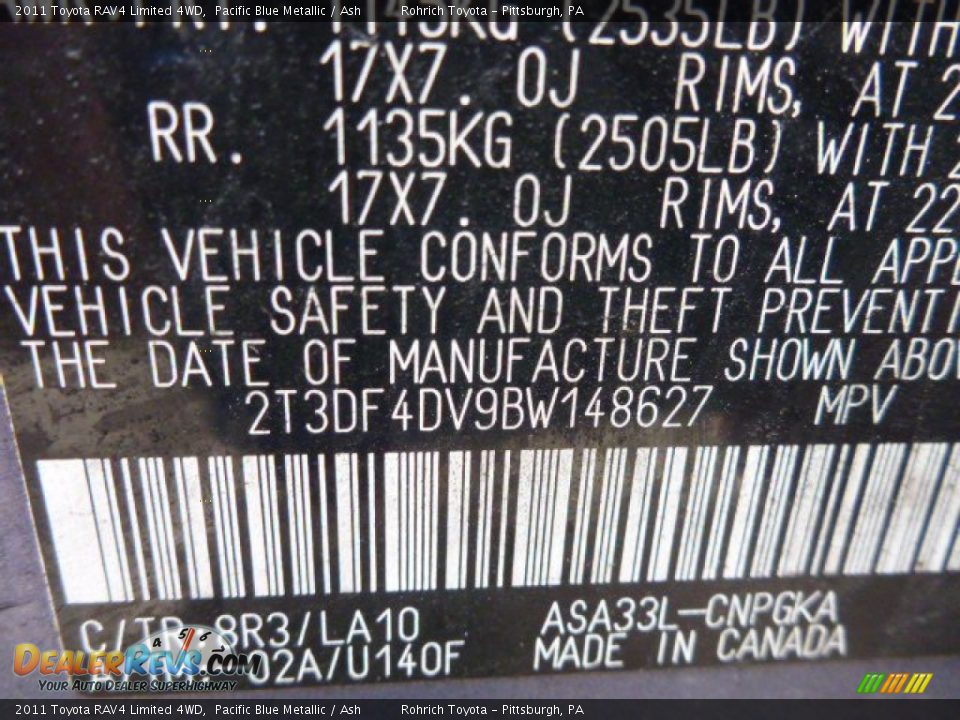 2011 Toyota RAV4 Limited 4WD Pacific Blue Metallic / Ash Photo #2