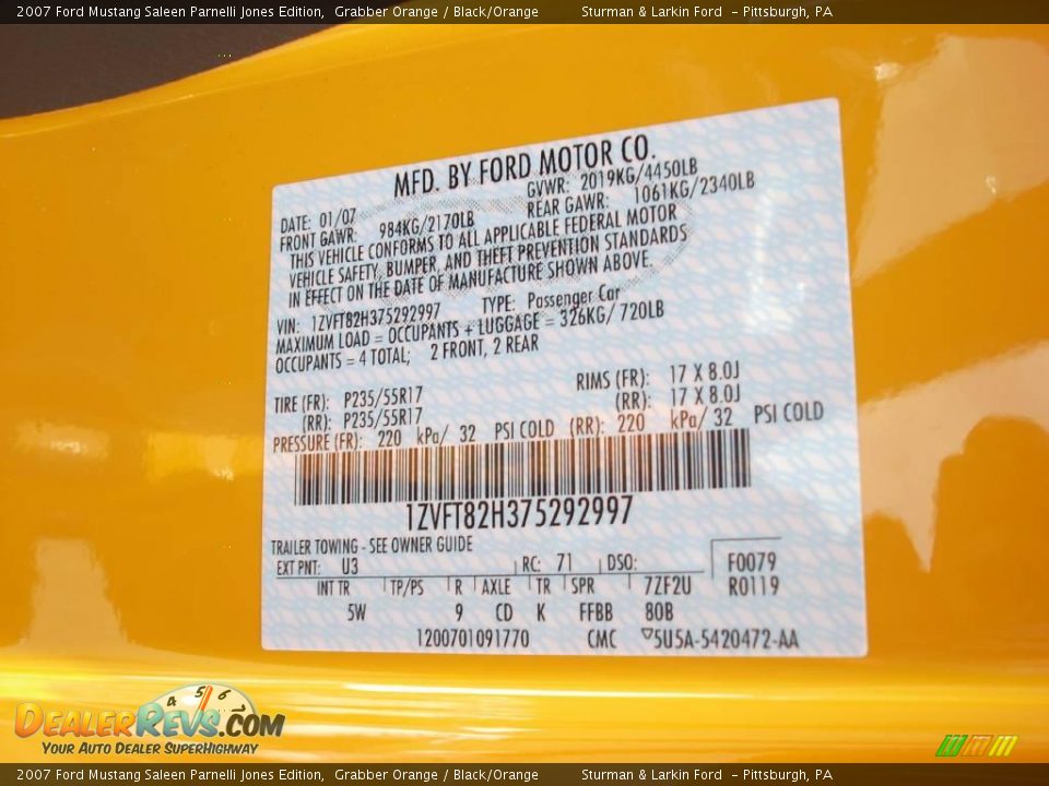 2007 Ford Mustang Saleen Parnelli Jones Edition Grabber Orange / Black/Orange Photo #31