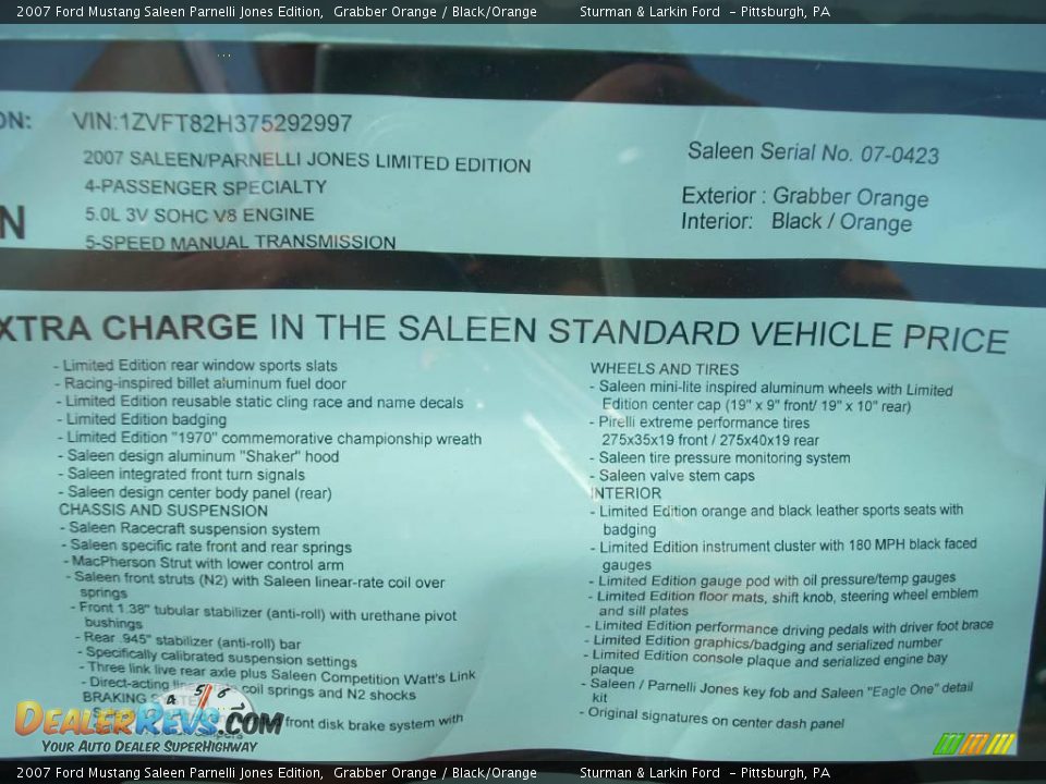 2007 Ford Mustang Saleen Parnelli Jones Edition Grabber Orange / Black/Orange Photo #33