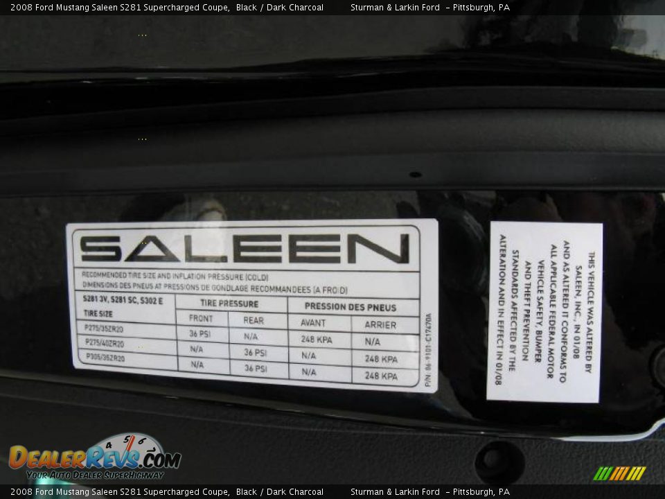 2008 Ford Mustang Saleen S281 Supercharged Coupe Black / Dark Charcoal Photo #34