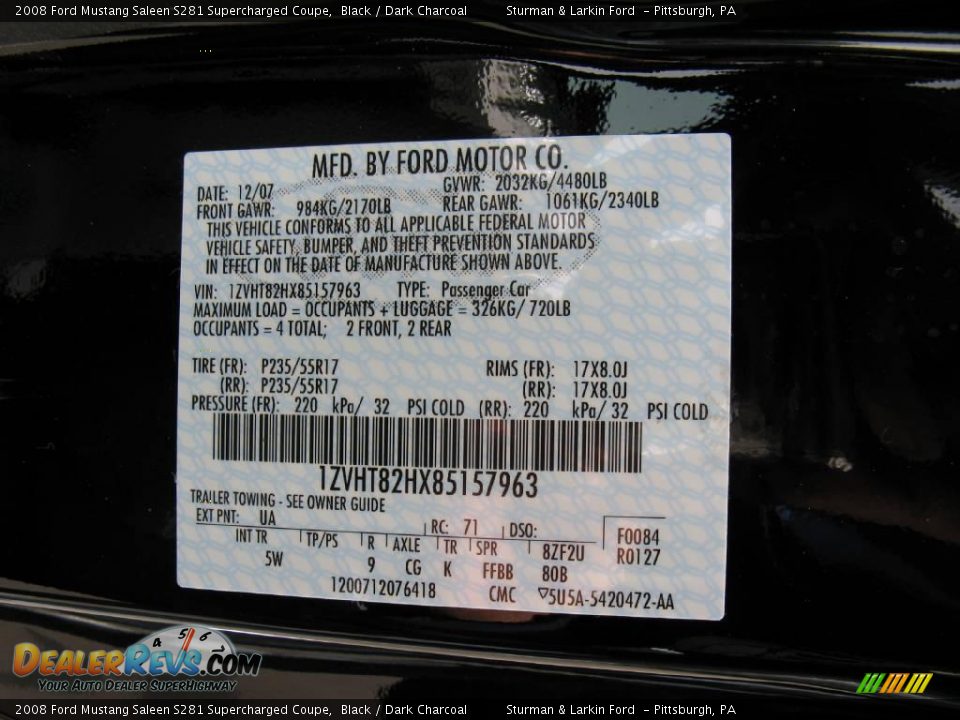 2008 Ford Mustang Saleen S281 Supercharged Coupe Black / Dark Charcoal Photo #35