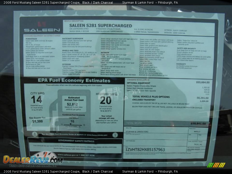 2008 Ford Mustang Saleen S281 Supercharged Coupe Black / Dark Charcoal Photo #36