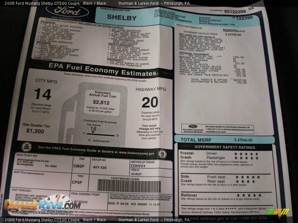 2008 Ford Mustang Shelby GT500 Coupe Black / Black Photo #23