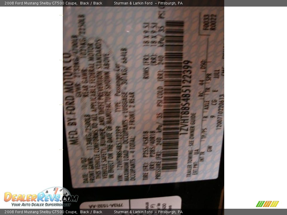 2008 Ford Mustang Shelby GT500 Coupe Black / Black Photo #24