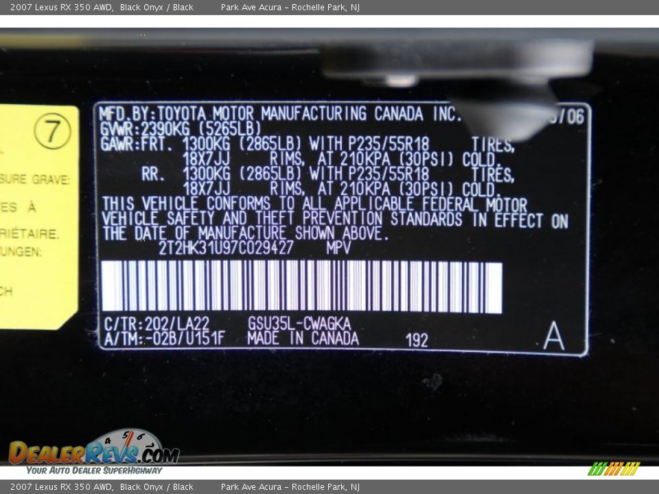 2007 Lexus RX 350 AWD Black Onyx / Black Photo #34