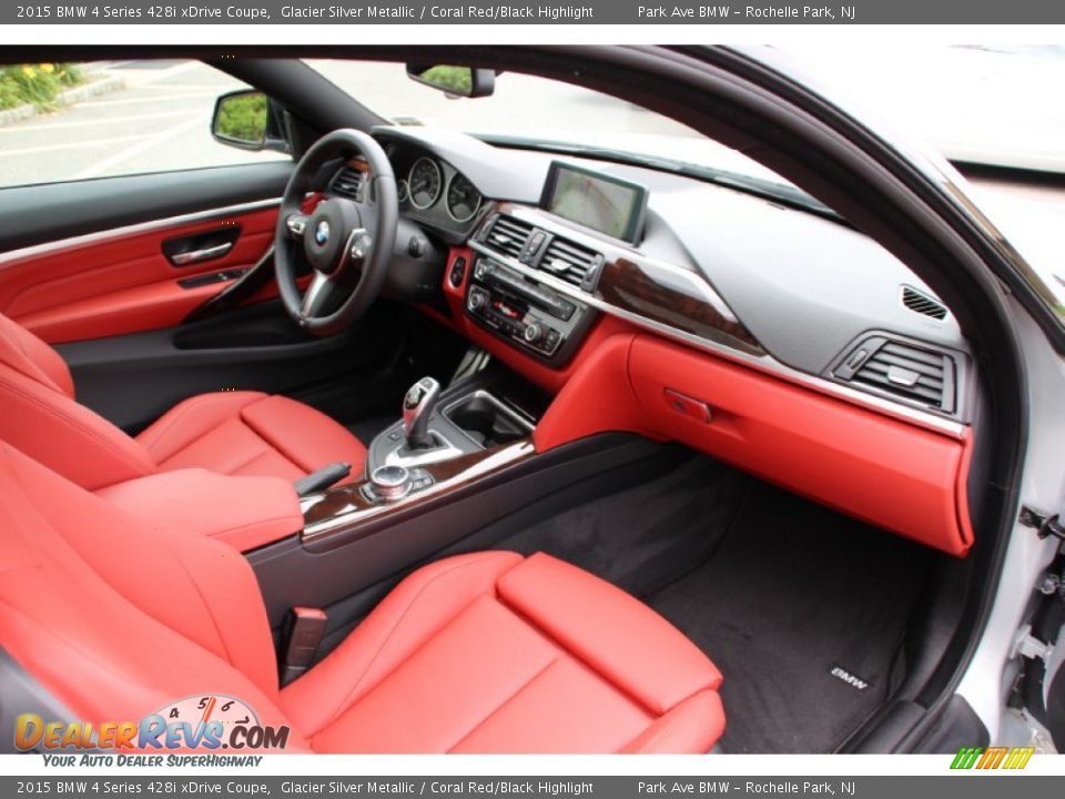 2015 BMW 4 Series 428i xDrive Coupe Glacier Silver Metallic / Coral Red/Black Highlight Photo #26
