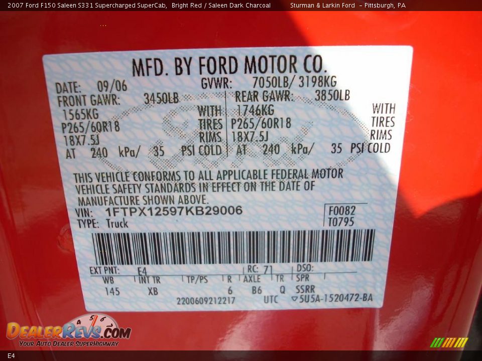 Ford Color Code E4 Bright Red