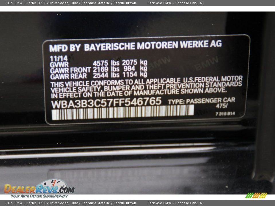 2015 BMW 3 Series 328i xDrive Sedan Black Sapphire Metallic / Saddle Brown Photo #34