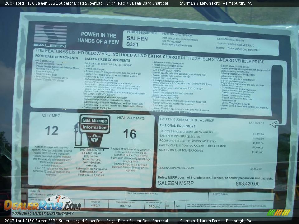 2007 Ford F150 Saleen S331 Supercharged SuperCab Window Sticker Photo #31