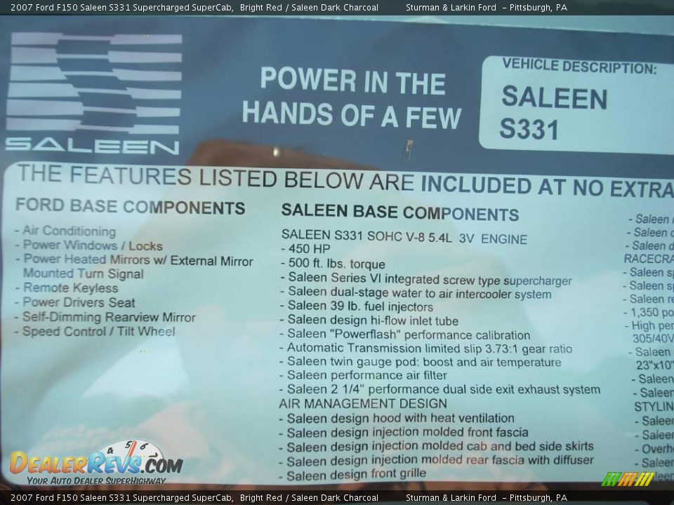 2007 Ford F150 Saleen S331 Supercharged SuperCab Window Sticker Photo #32