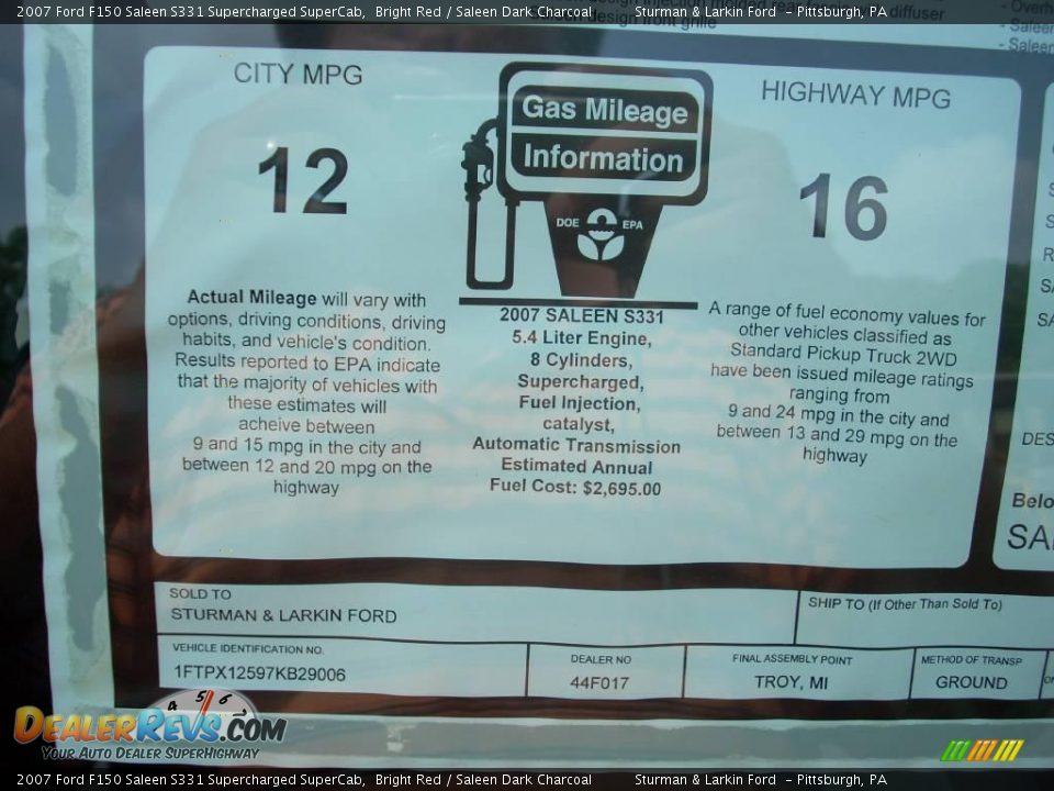 2007 Ford F150 Saleen S331 Supercharged SuperCab Window Sticker Photo #35