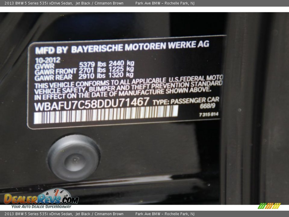 2013 BMW 5 Series 535i xDrive Sedan Jet Black / Cinnamon Brown Photo #34