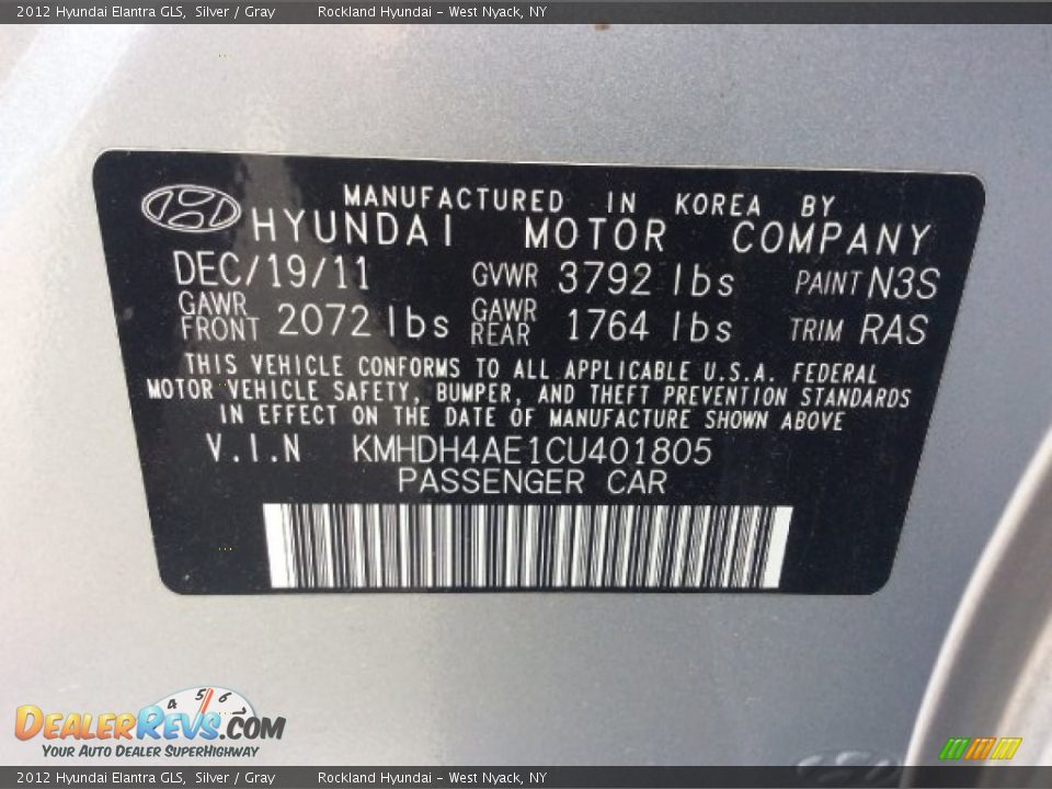 2012 Hyundai Elantra GLS Silver / Gray Photo #30