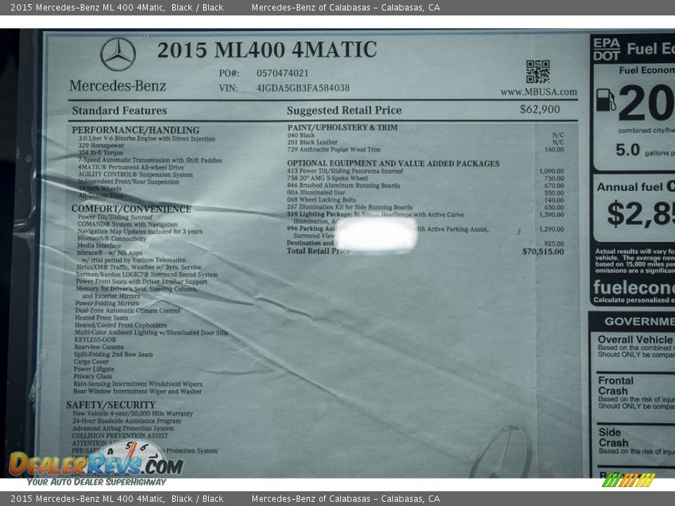 2015 Mercedes-Benz ML 400 4Matic Black / Black Photo #11