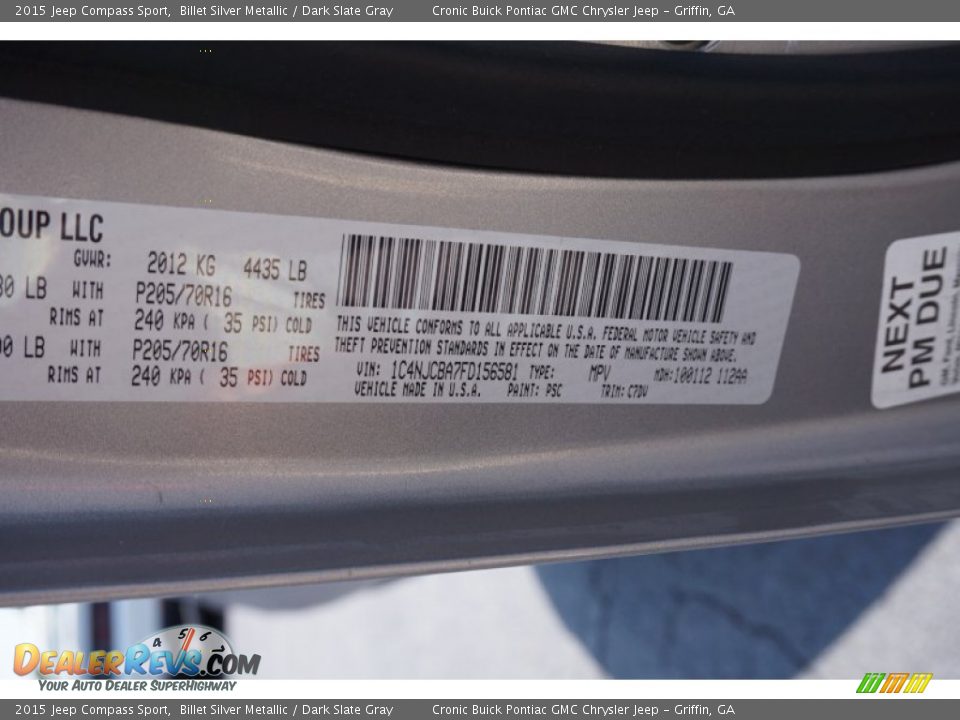 2015 Jeep Compass Sport Billet Silver Metallic / Dark Slate Gray Photo #23