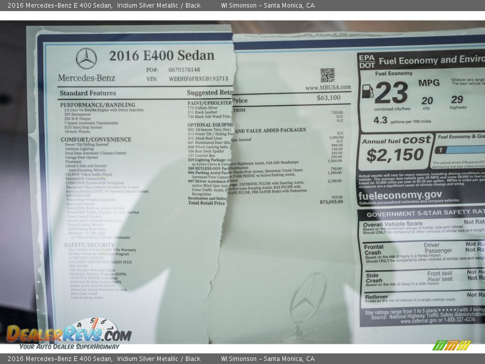 2016 Mercedes-Benz E 400 Sedan Iridium Silver Metallic / Black Photo #11