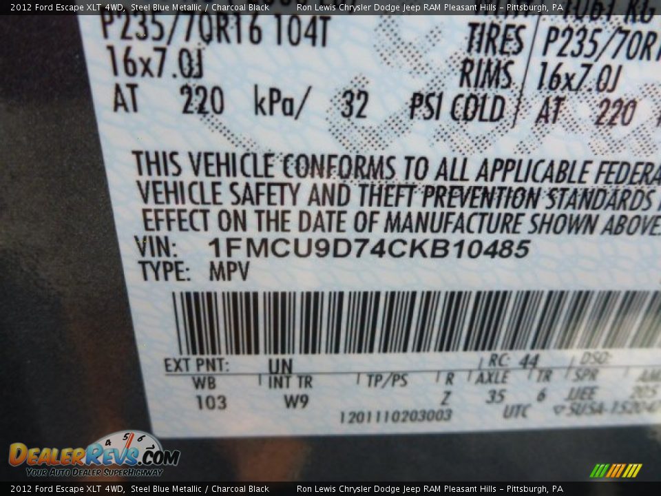 2012 Ford Escape XLT 4WD Steel Blue Metallic / Charcoal Black Photo #14