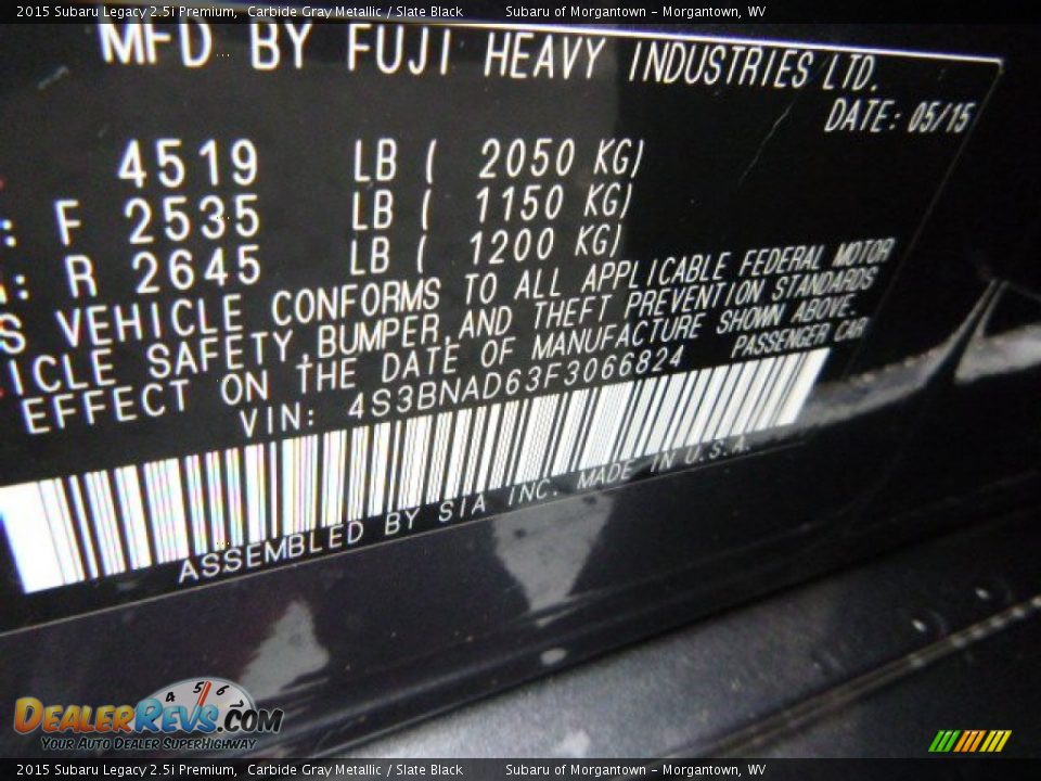 2015 Subaru Legacy 2.5i Premium Carbide Gray Metallic / Slate Black Photo #15