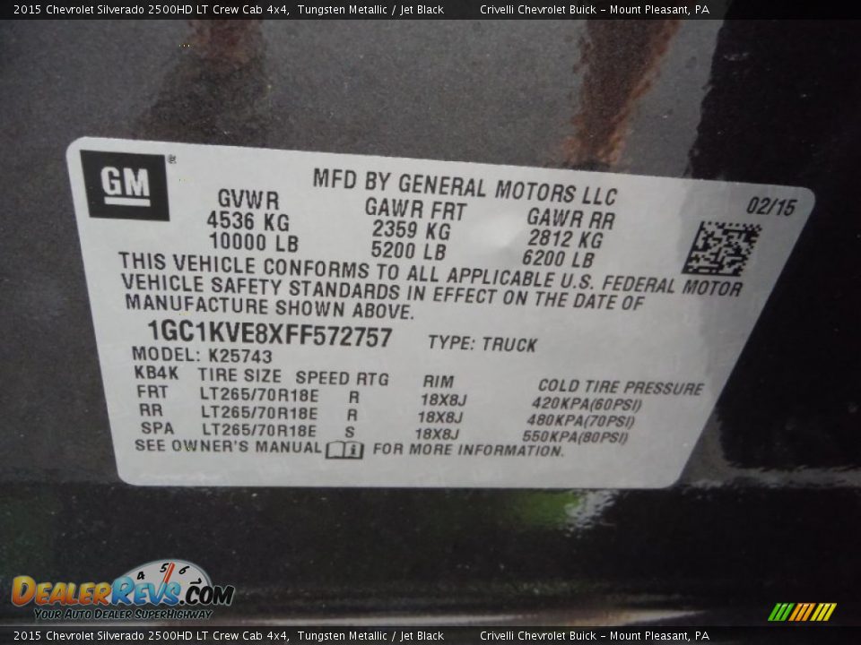 2015 Chevrolet Silverado 2500HD LT Crew Cab 4x4 Tungsten Metallic / Jet Black Photo #25