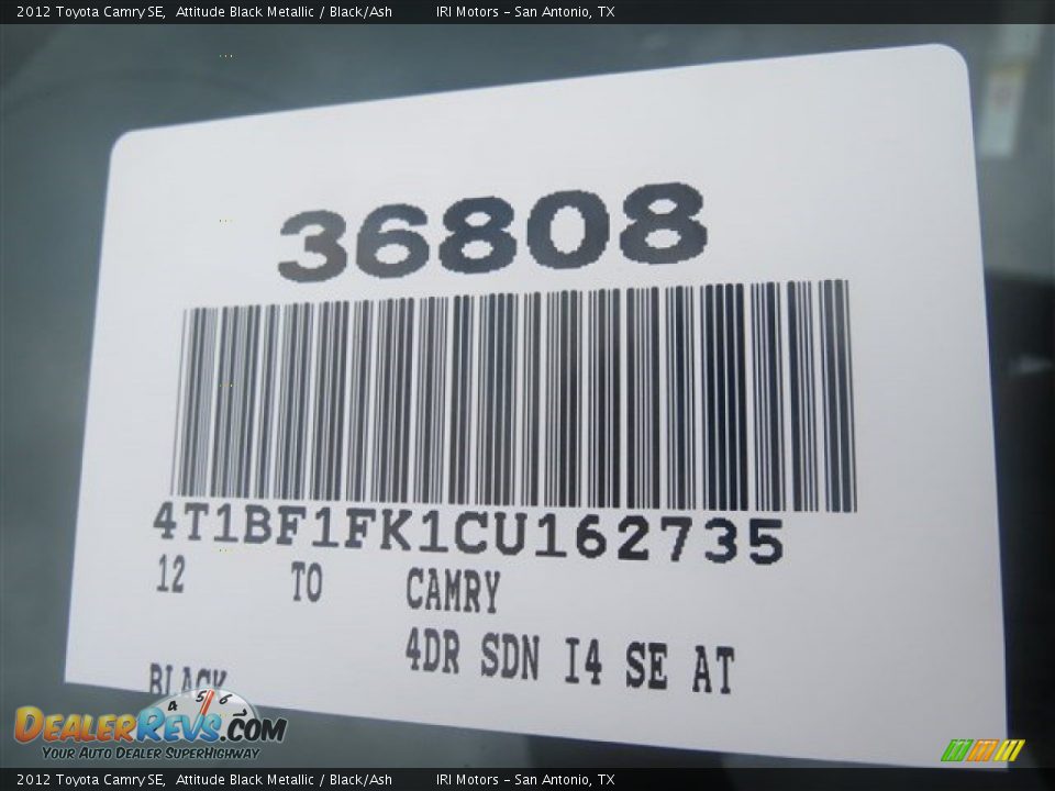 2012 Toyota Camry SE Attitude Black Metallic / Black/Ash Photo #23