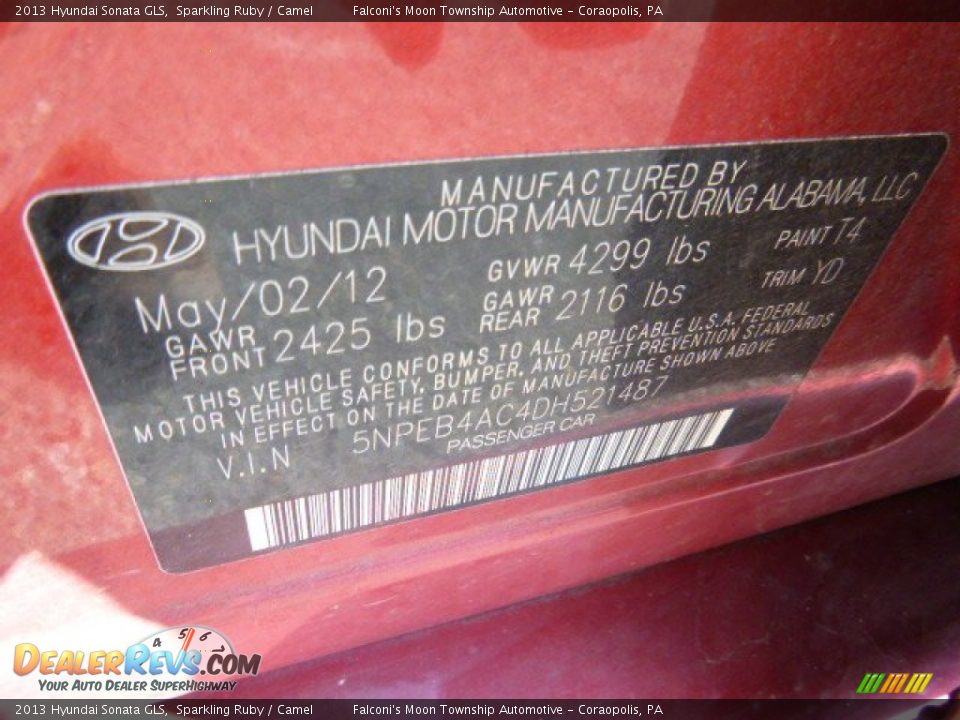 2013 Hyundai Sonata GLS Sparkling Ruby / Camel Photo #4