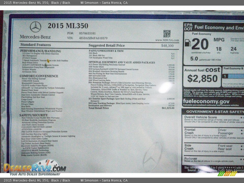2015 Mercedes-Benz ML 350 Black / Black Photo #11