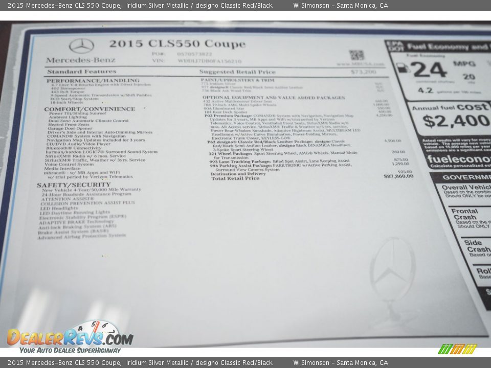 2015 Mercedes-Benz CLS 550 Coupe Window Sticker Photo #12